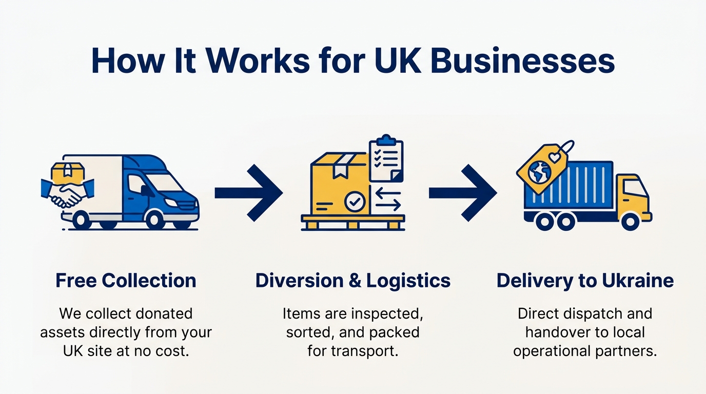 Infographic showing how Bridge2Ukraine works for UK businesses